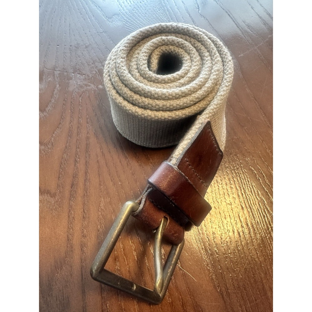 Eddie Bauer Worn Brown/Beige Canvas & Leather Belt -‎ Men's Size 40